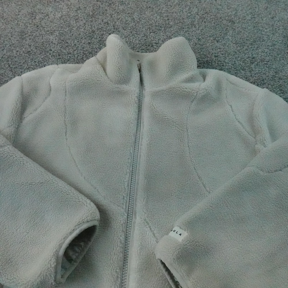 YoungLA Jacket Mens M White Sherpa Fleece Full Zip Lined Bomber Coat Winter Warm